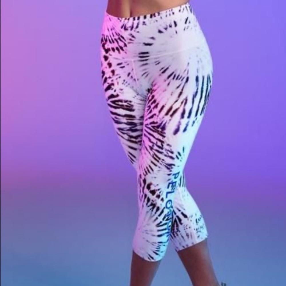 Peloton WITH purple white tie dye crop leggings L Large